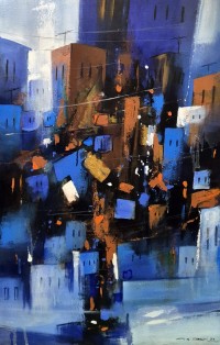 G. N. Qazi, 18 x 30 inch, Acrylic on Canvas, Cityscape Painting, AC-GNQ-085